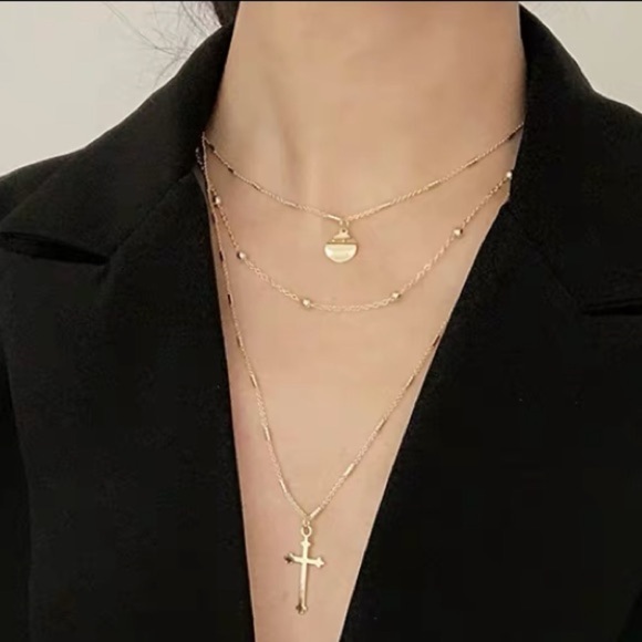 Gold-Tone Three-rows choker & Necklace - Picture 1 of 8